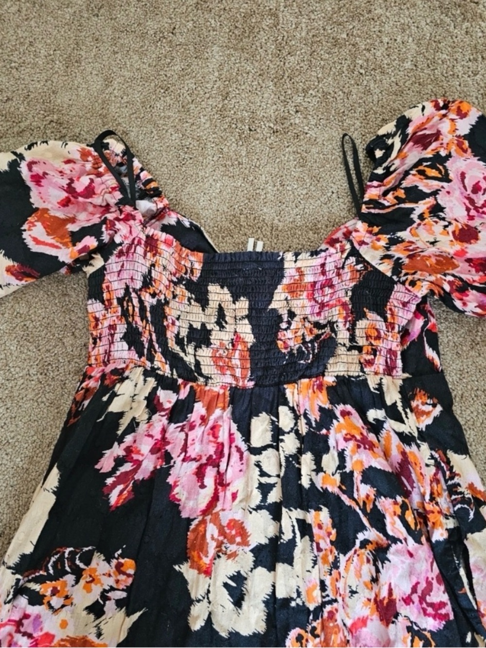 Anthropologie Somerset Puff-Sleeve Maxi Dress Black Pink Floral Tiered M - Picture 7 of 13